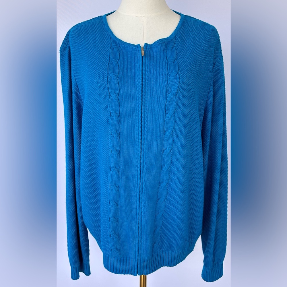 St. John Sport Women’s Zip Front‎ Cardigan Cable Knit Blue Size Large